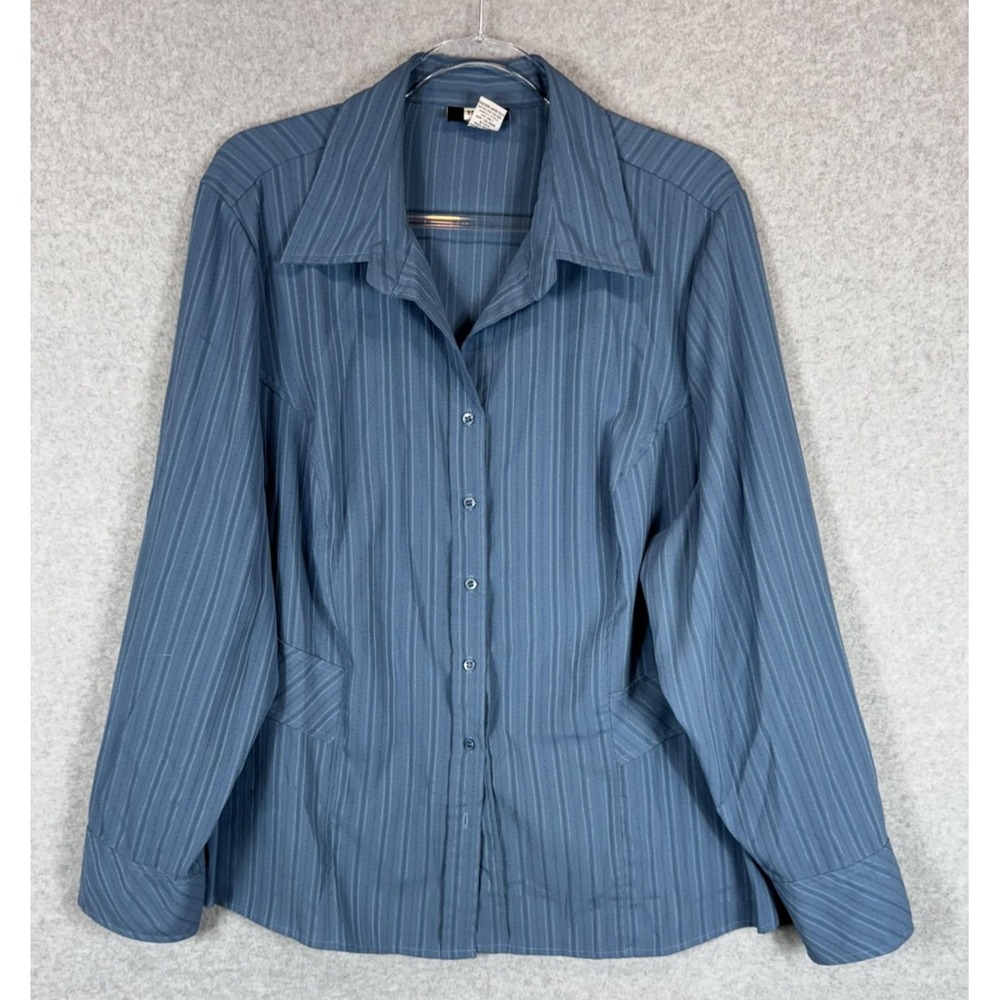 Studio 1940 Shirt Womens 22/24‎ Blue Long Sleeve Button Up Stretch Career Top